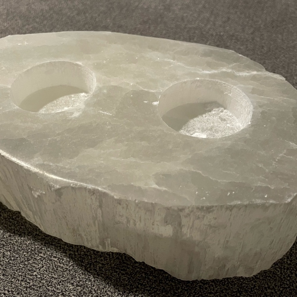 Selenite Double Candle Holder Natural Stone 4+ lbs
